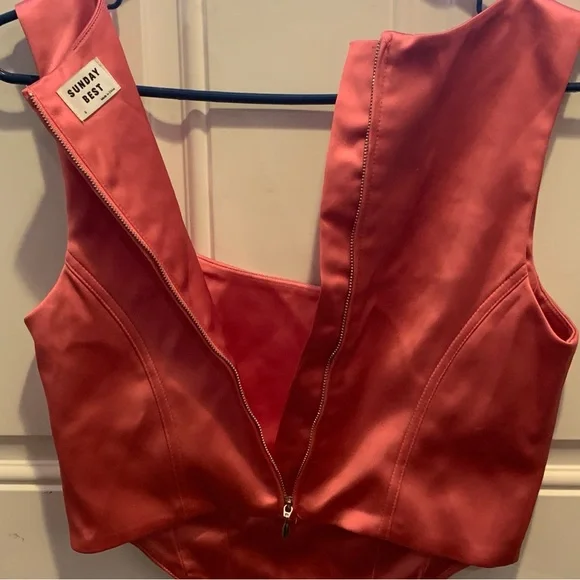 Aritzia Sunday Best Pink Satin Shiloh Bustier Corset Sleeveless Crop Tank $78.00 - Picture 10 of 14
